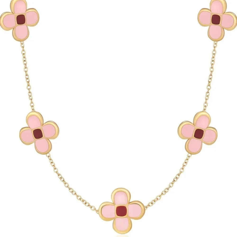 NEW 18K Gold Plated Gold and Pink Floral Necklace